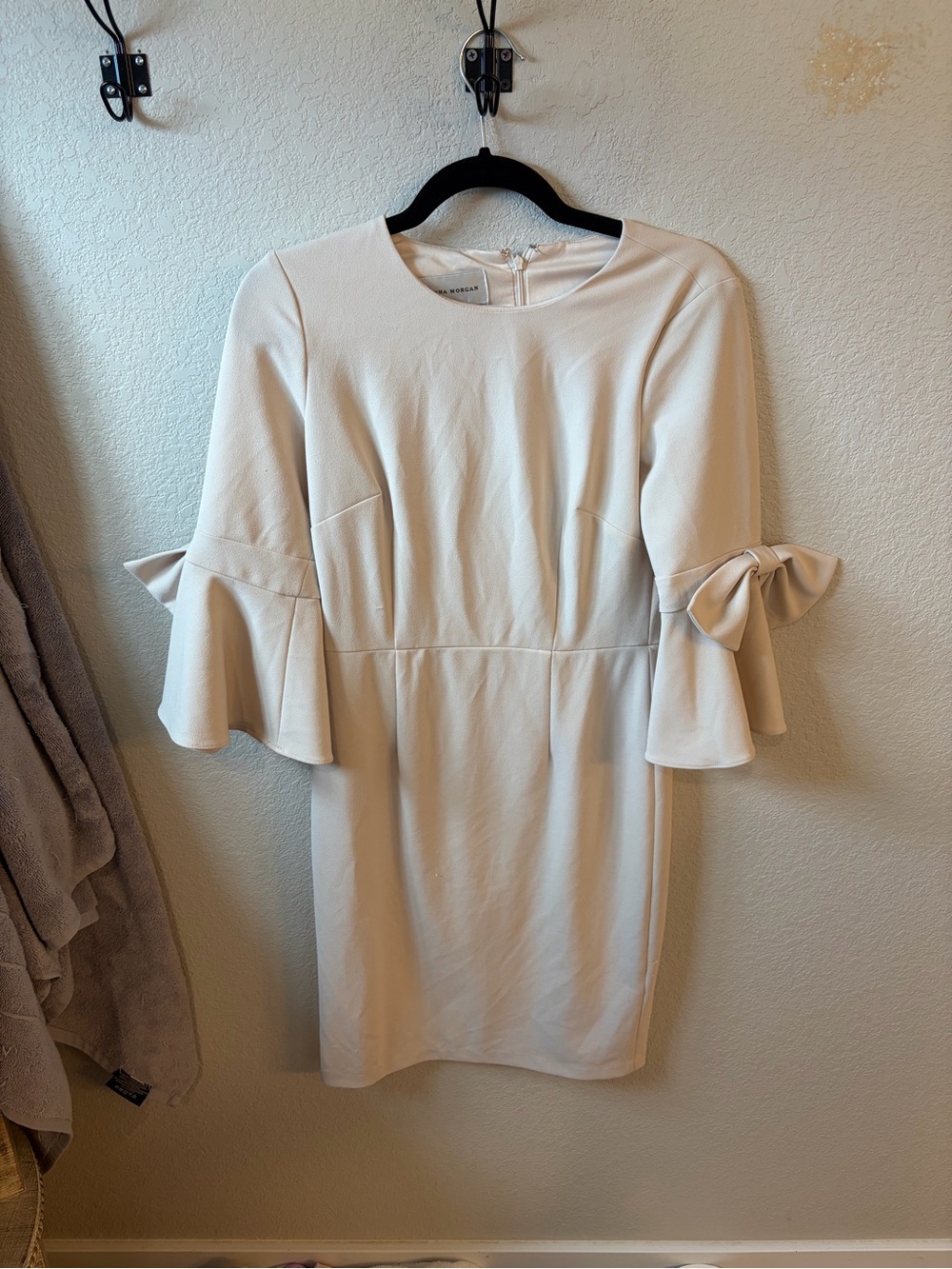 Donna Morgan Cream Midi Dress with Bow Sleeve Detail